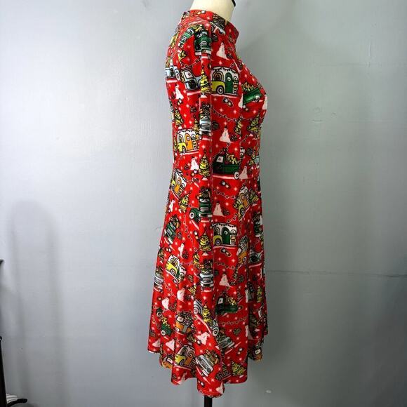 Born Famous Red Truck Camper Print High Neck Christmas Holiday Dress Women's M - Picture 2 of 12